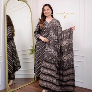 Black Colour Jaipuri print 3pcs suit